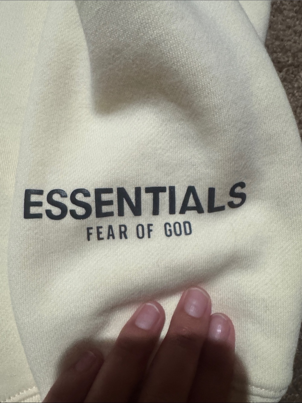 Essentials Cream Hoodie with Black Logo - Picture 3 of 12